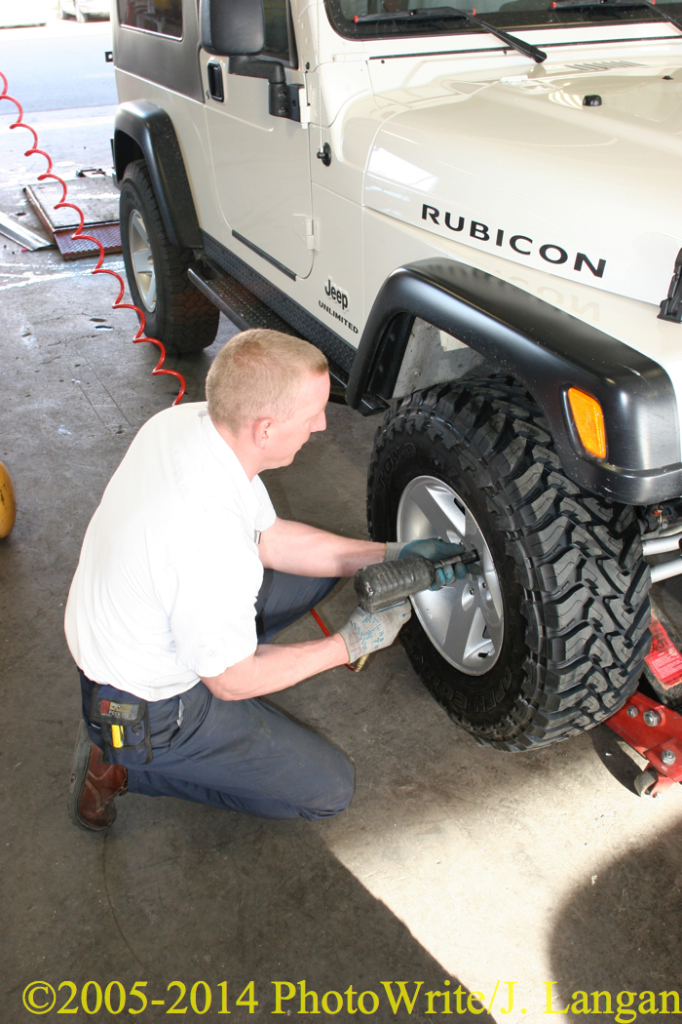 New Toyo M/T LT265/75R16E being mounted on 2-door 2005 TJ Rubicon Unlimited